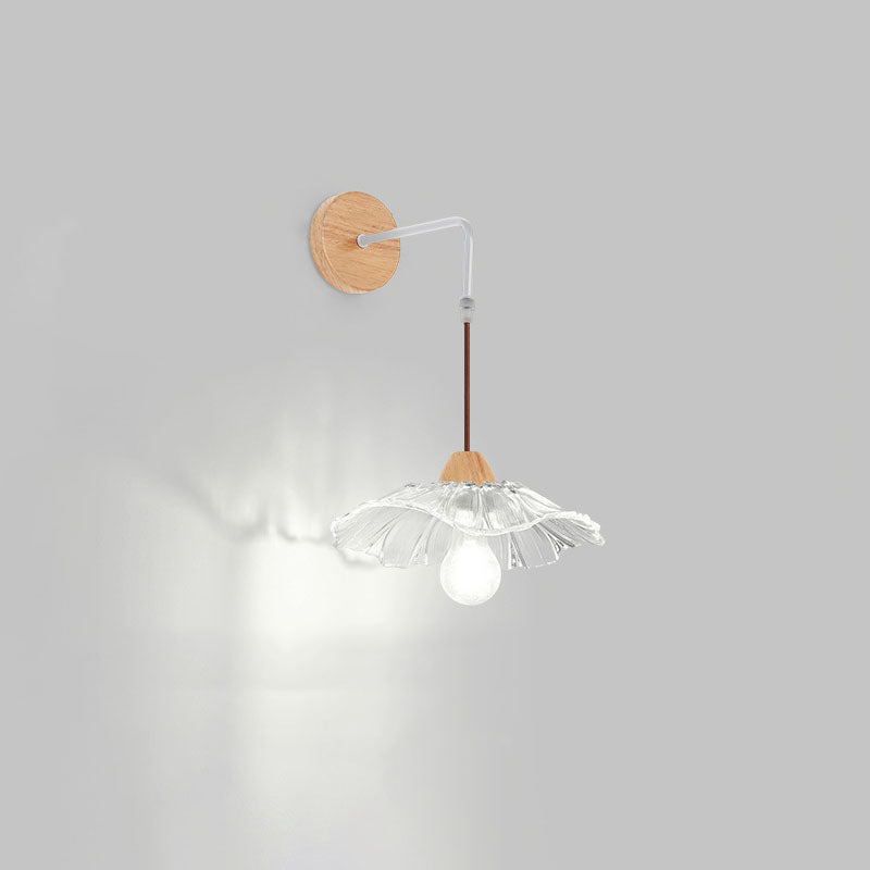 Chinese Lotus Leaf Flower Walnut 1-Light Wall Sconce Lamp