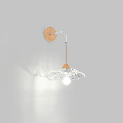 Chinese Lotus Leaf Flower Walnut 1-Light Wall Sconce Lamp