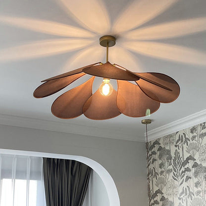 Contemporary Boho Petal Fabric Lampshade 1-Light Pendant Light For Living Room