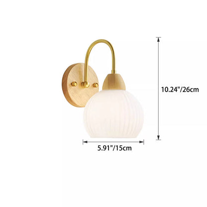 Wood Acrylic Iron Flower Ball 1-Light Wall Sconce Lamp