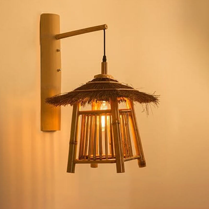Vintage Twine Rattan Weaving 1-Light Wall Sconce Lamp