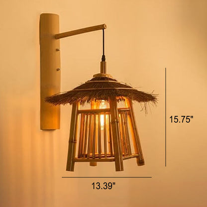 Vintage Twine Rattan Weaving 1-Light Wall Sconce Lamp