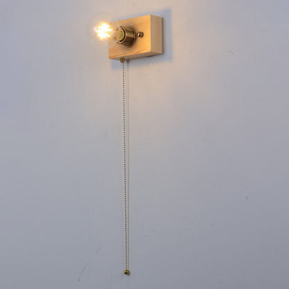 Traditional Rectangle Iron Wood 1-Light Wall Sconce Lamp