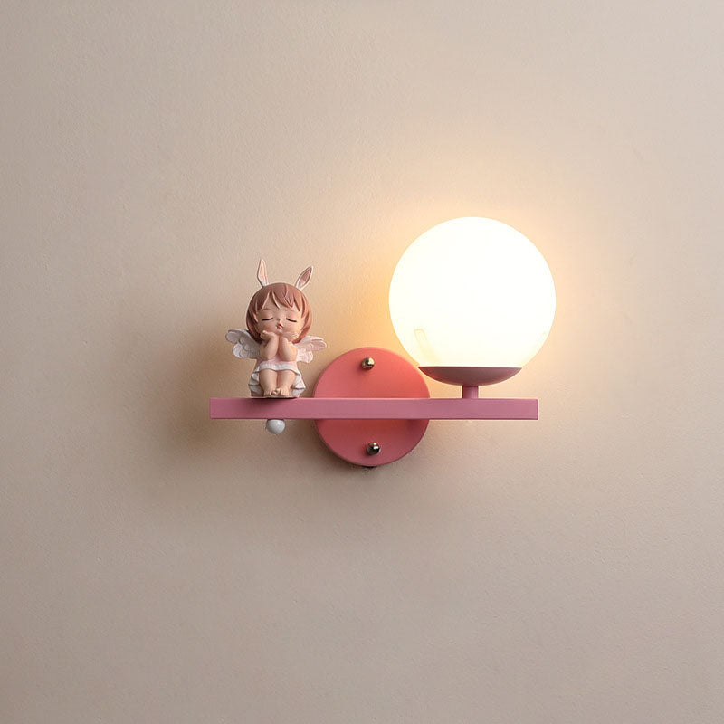 Kids Unicorn Orb Resin Iron Glass 1-Light Wall Sconce Lamp