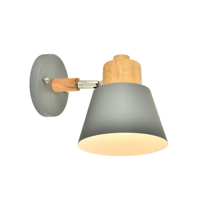 Macaron Dome Cone Shade Wood Top 1-Light Wall Sconce Lamp