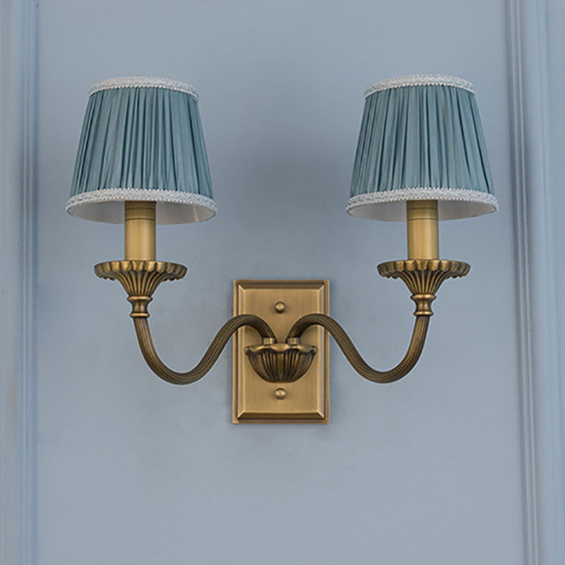 Cylinder Rod Fabric Copper 1/2 Light Wall Sconce Lamp