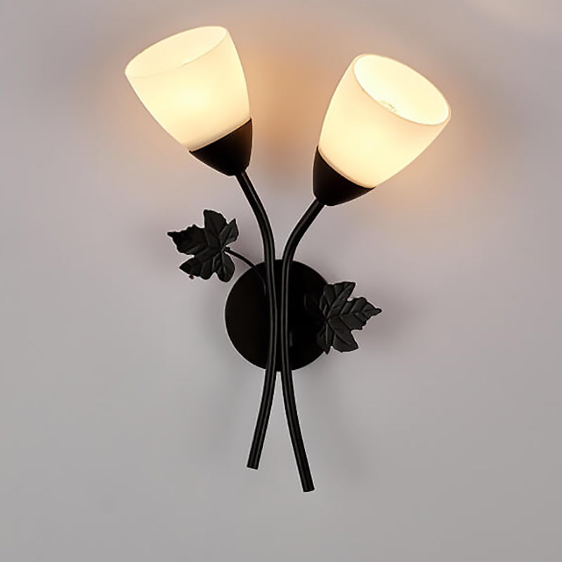 Scandinavian Floral Iron Glass 1/2 Light Wall Sconce Lamp