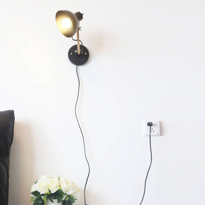 Iron Adjustable Wooden Lamp Arm 1-Light Wall Sconce Lamp