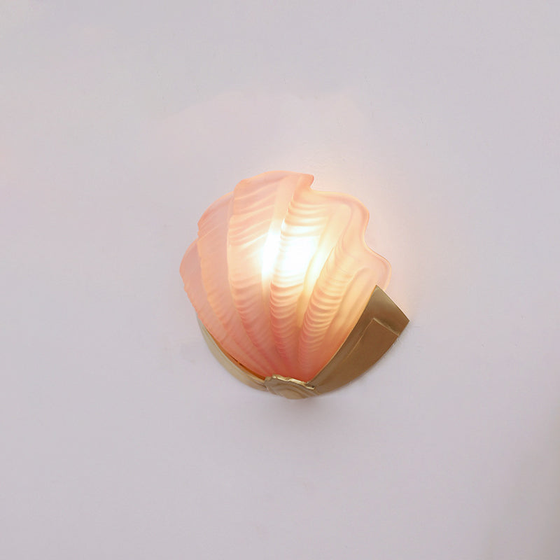 Modern Art Deco Shell Brass Glass 1-Light Wall Sconce Lamp