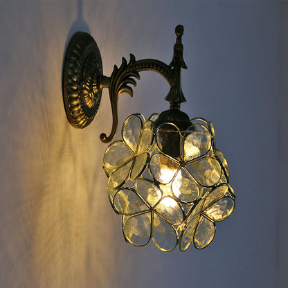European Vintage Tiffany Flower Shaped Glass Metal 1-Light Wall Sconce Lamp