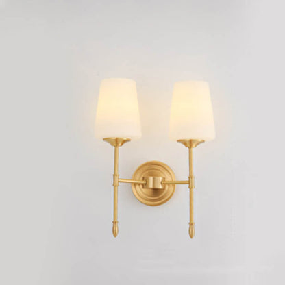 Brass Fabric Glass Straight Arm 1/2 Light Wall Sconce Lamp