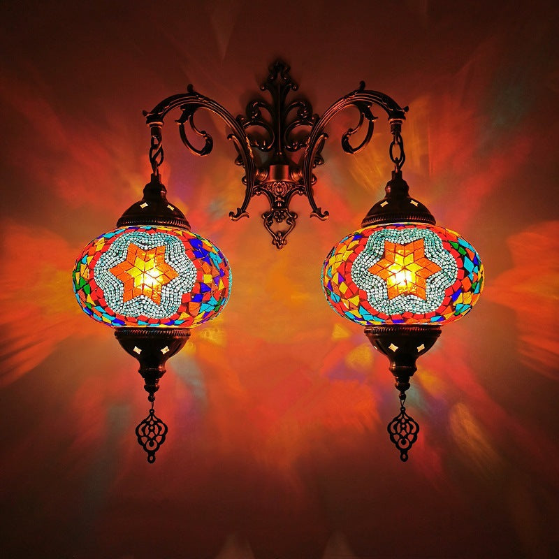 Tiffany Hardware Stained Glass 2-Light Wall Sconce Lamp