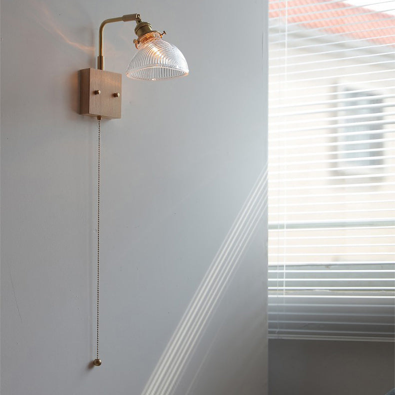 Japanese Hemispheric Pull Cord 1-Light Wall Sconce Lamp