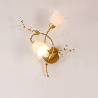 Deco Flower Hardware Glass Crystal 2-Light Wall Sconce Lamp