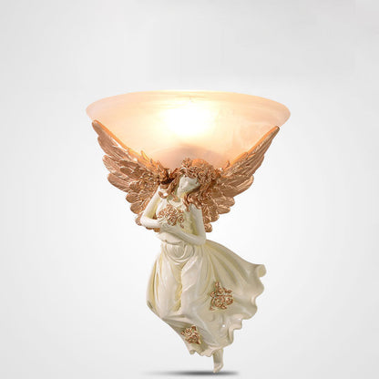Resin Angel Wing Glass Cup Shade 1-Light Wall Sconce Lamp