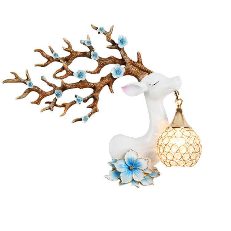 Resin Antler Crystal Ball Shade 1-Light Wall Sconce Lamp