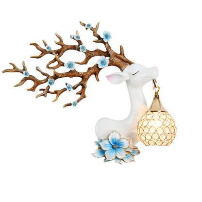 Resin Antler Crystal Ball Shade 1-Light Wall Sconce Lamp
