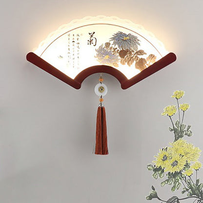 Chinese Elements Shade Wooden Edge LED Wall Sconce Lamp