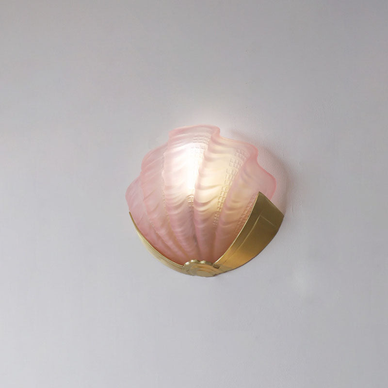 Modern Art Deco Shell Brass Glass 1-Light Wall Sconce Lamp