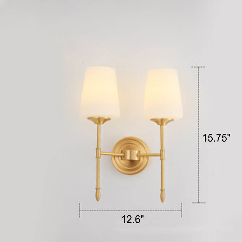 Brass Fabric Glass Straight Arm 1/2 Light Wall Sconce Lamp