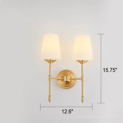 Brass Fabric Glass Straight Arm 1/2 Light Wall Sconce Lamp
