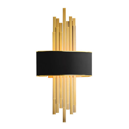 Iron Line Fabric Cylinder Shade 2-Light Wall Sconce Lamp