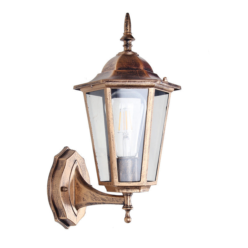 Hexagonal Frosted Glass 1-Light Outdoor Wall Sconce Lamp
