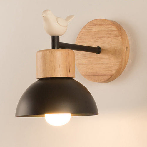 Round Circle Bird Wood Iron Resin 1-Light Wall Sconce Lamp