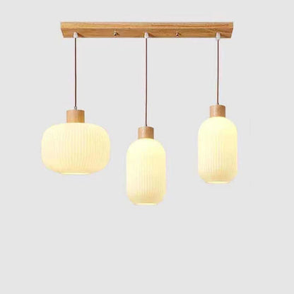Japanese Minimalist Log Wood  Strip Glass Jar 1/2/3 Light Island Light Chandelier
