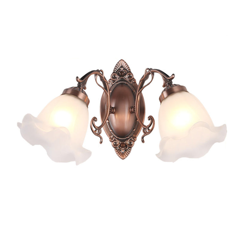 European Iron Glass Flower 2-Light Wall Sconce Lamp