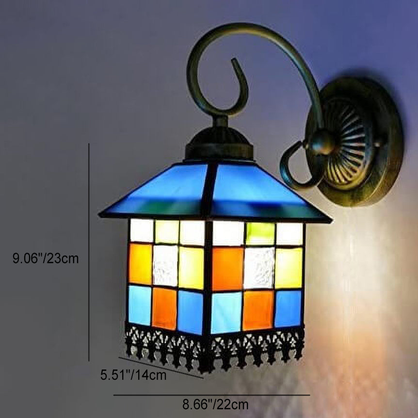 Tiffany House Iron Stained Glass 1-Light Wall Sconce Lamp