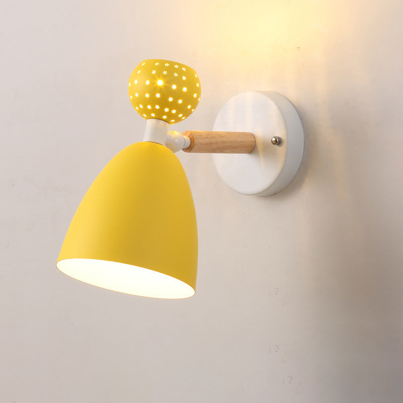 Scandinavian Wood Iron Round 1-Light Wall Sconce Lamp