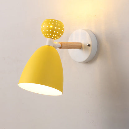 Scandinavian Wood Iron Round 1-Light Wall Sconce Lamp