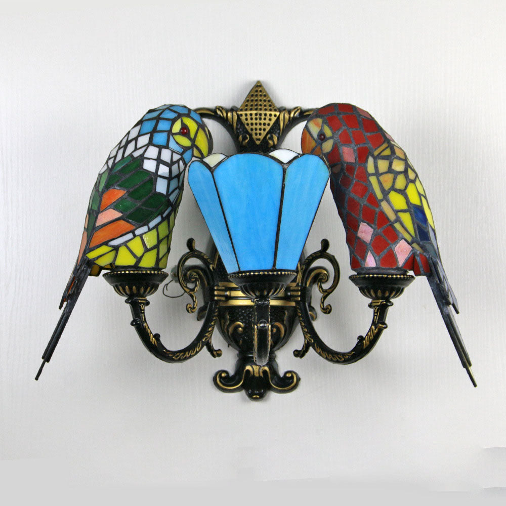 Tiffany Half Round Iron Glass 3-Light Wall Sconce Lamp