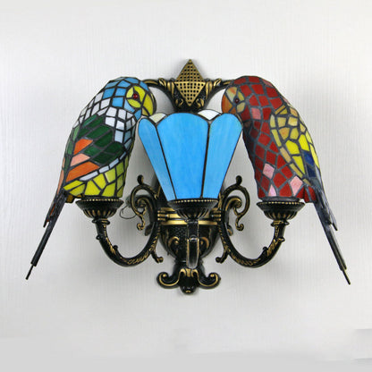 Tiffany Half Round Iron Glass 3-Light Wall Sconce Lamp