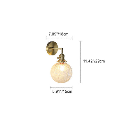 French Cylinder Ball Copper Glass 1-Light Wall Sconce Lamp