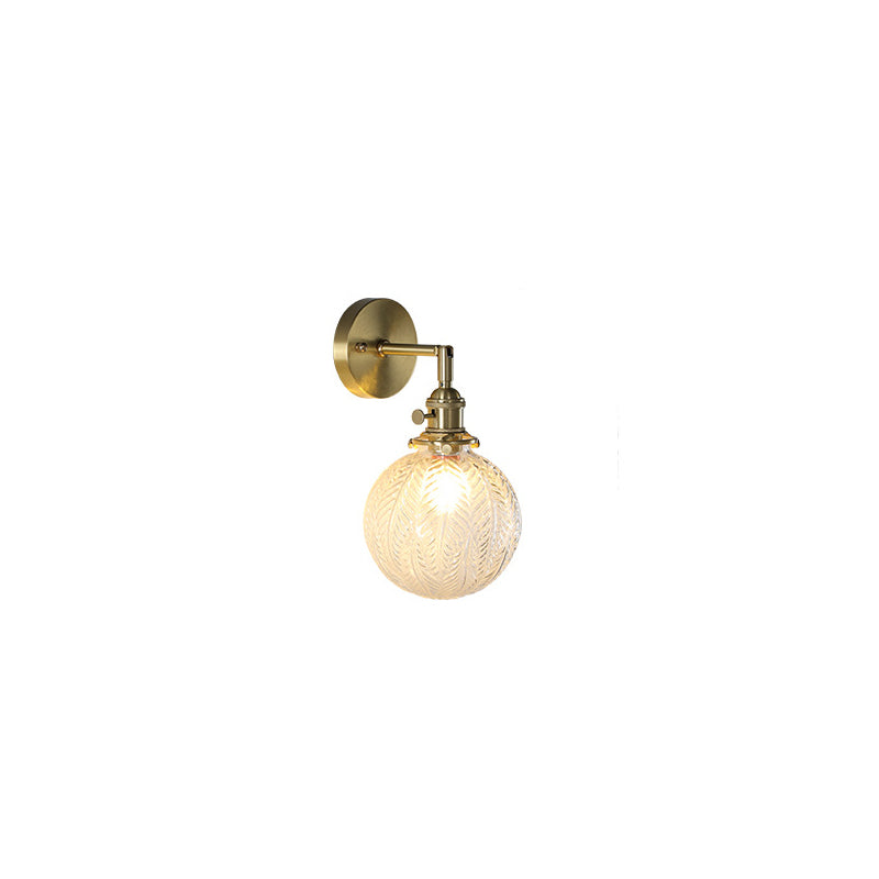 French Cylinder Ball Copper Glass 1-Light Wall Sconce Lamp