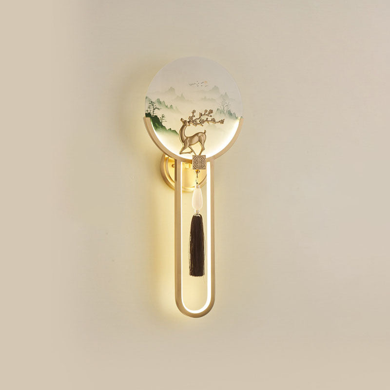 Traditional Chinese All-Copper Glass LED Wall Sconce Lamp