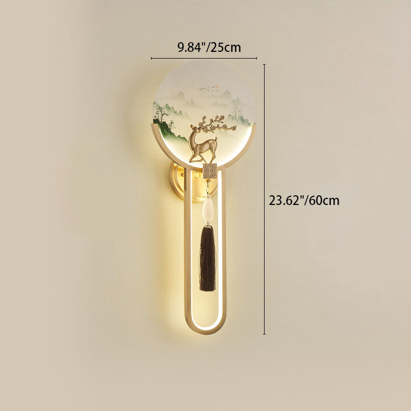 Traditional Chinese All-Copper Glass LED Wall Sconce Lamp