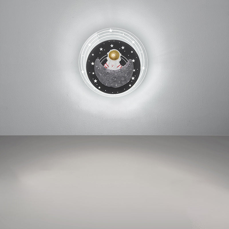 Starry Sky Moon Resin Astronaut Round LED Wall Sconce Lamp