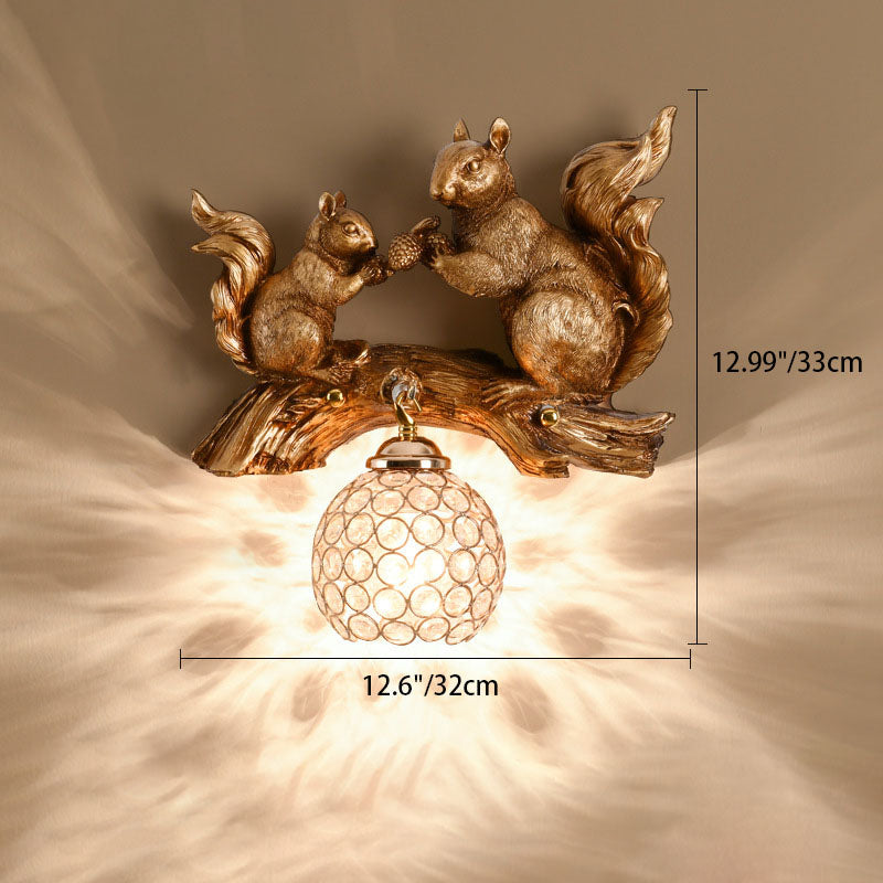 Creative Squirrel Resin Crystal 1-Light Wall Sconce Lamp
