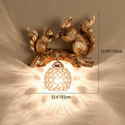 Creative Squirrel Resin Crystal 1-Light Wall Sconce Lamp