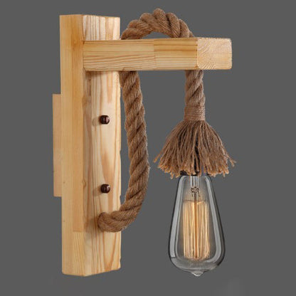 Wood Rope Iron Glass Cubic Pendant 1-Light Wall Sconce Lamp