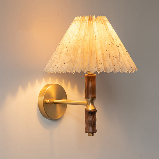 Japanese Ceramic Conic Pleated 1-Light Wall Sconce Lamp