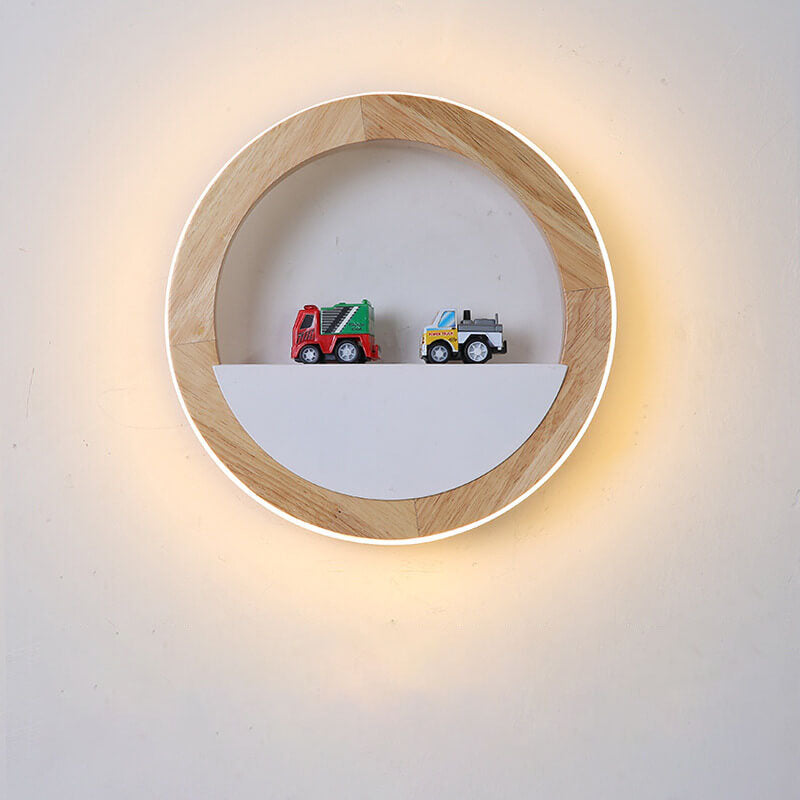 Japanese Round Rubber Wood Hardware LED Wall Sconce Lamp