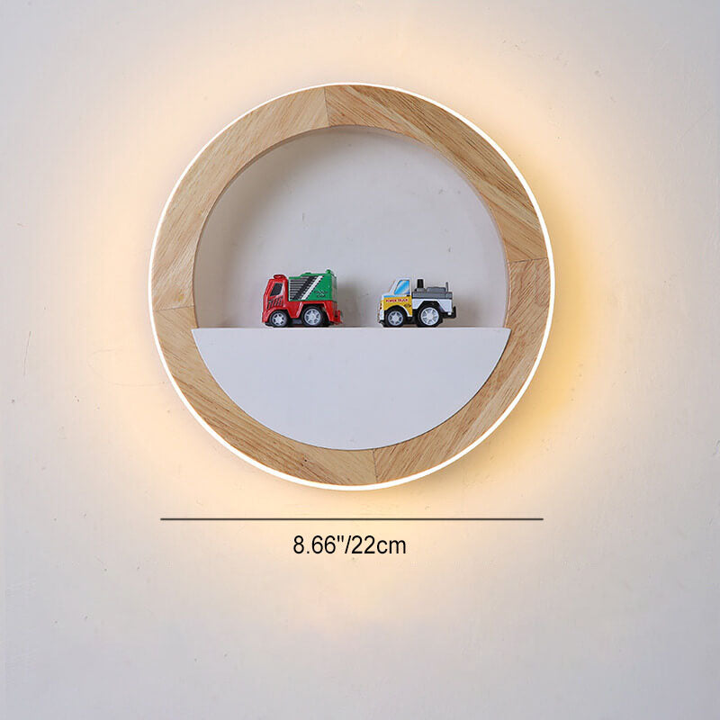 Japanese Round Rubber Wood Hardware LED Wall Sconce Lamp