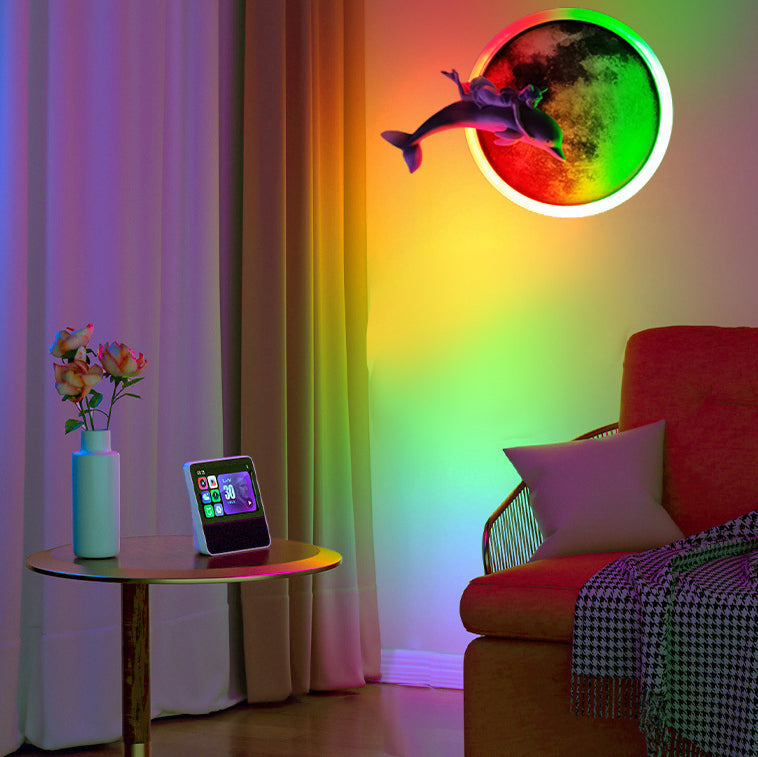 Round Round Moon Dolphins Astronauts LED Wall Sconce Lamp