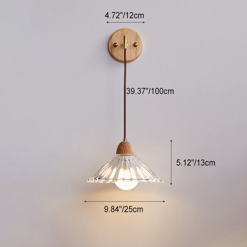 Cylinder Cone Solid Wood Glass 1-Light Wall Sconce Lamp