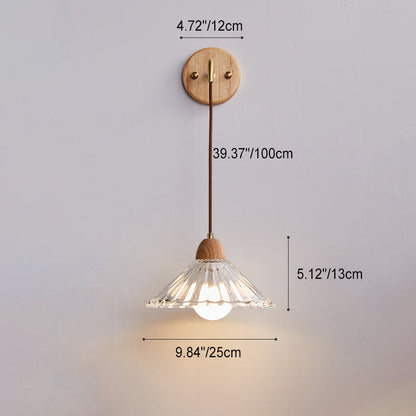 Cylinder Cone Solid Wood Glass 1-Light Wall Sconce Lamp