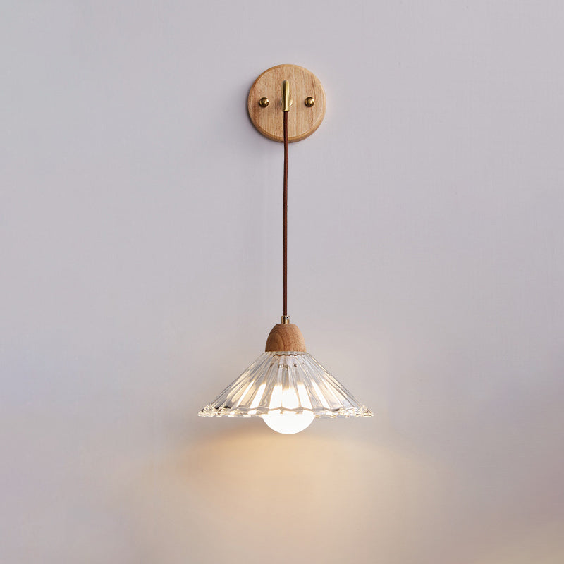 Cylinder Cone Solid Wood Glass 1-Light Wall Sconce Lamp
